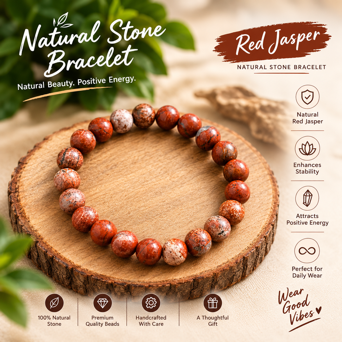 NATURAL STONE BRACELET — RED JASPER